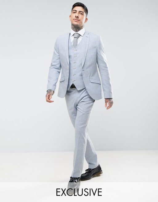 Heart & Dagger Summer Wedding Slim Suit In Linen Check