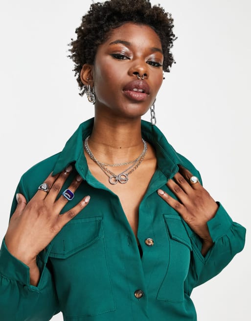 Heartbreak - Coordinato con camicia corta con tasche e pantaloni verde-azzurro