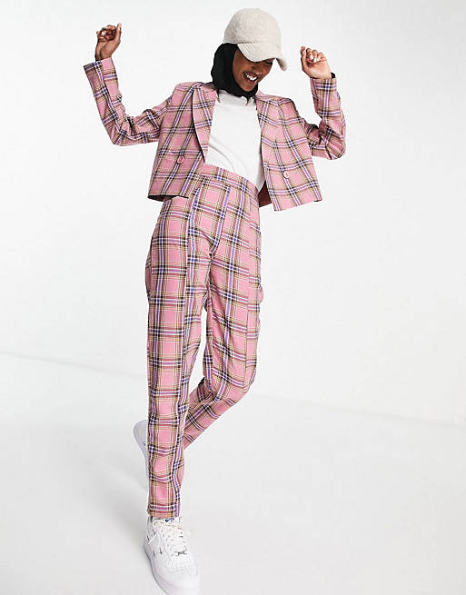 Heartbreak cropped blazer and pants set in pink check