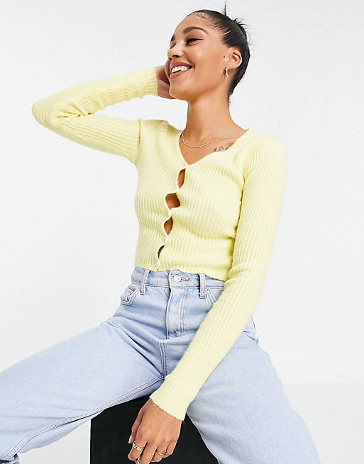 Heartbreak knitted cardigan and mini skirt co-ord in lemon