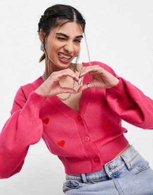 Heartbreak knitted co-ord with heart embroidery in pink
