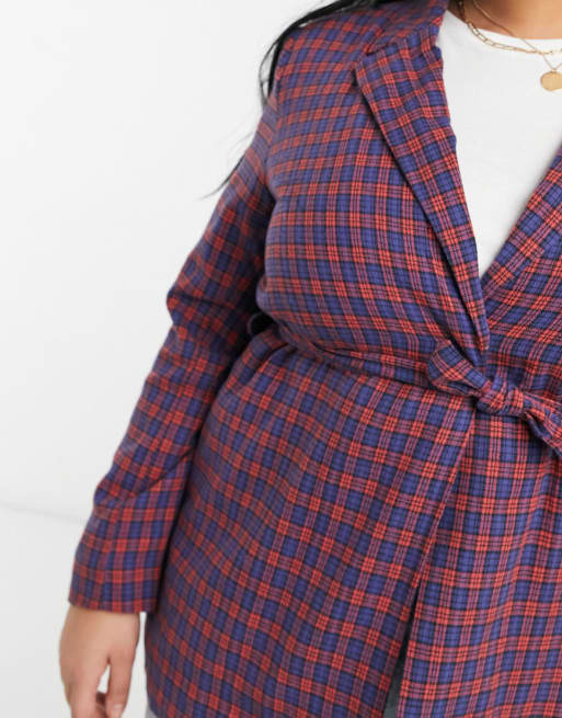 Heartbreak Plus - Combi-set met blazer en rok in rood en blauwe ruit