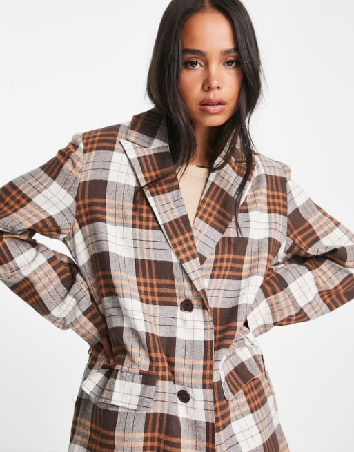 Heartbreak tailored set in brown check