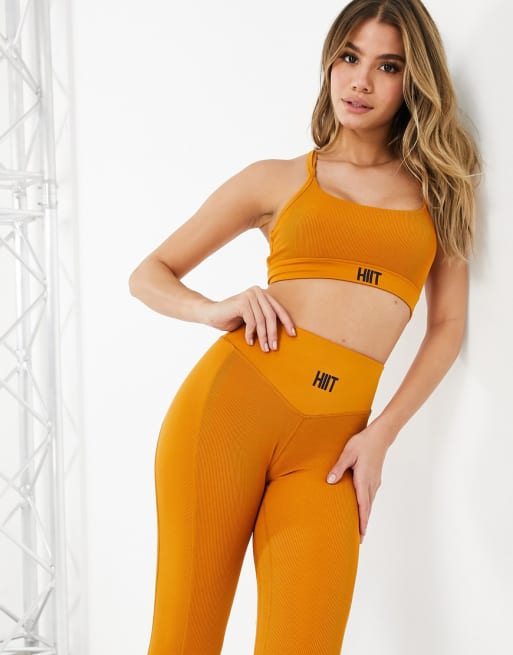 HIIT ribbed bralet and leggings in gold