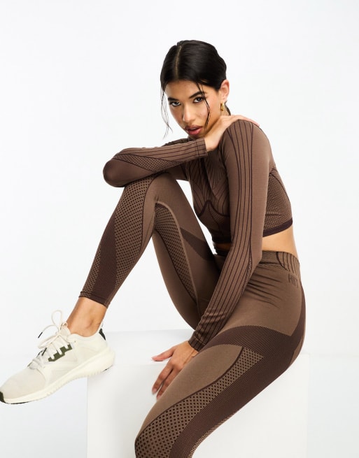 Tempo Ribbed Seamless Ankle Biter Leggings, Brown