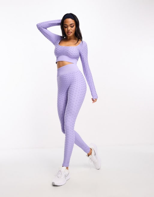 HIIT Seamless crinkle long sleeve crop top and highwaisted legging in lilac