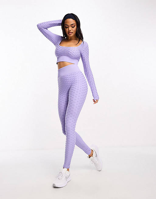 HIIT WB Seamless crinkle long sleeve crop top and high rise leggings in  lilac