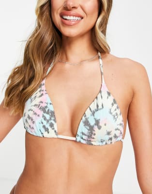 Hollister - Bikini motif spirale avec soutien-gorge triangle noué devant - Noir délavé