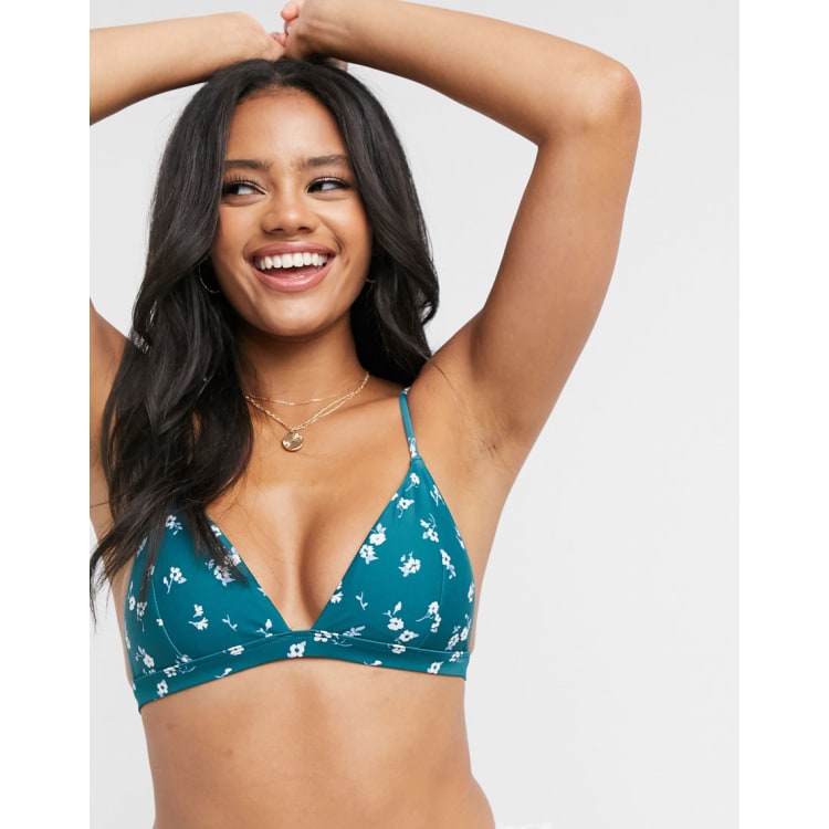 Hollister triangle bikini top and bottoms set in blue floral ASOS