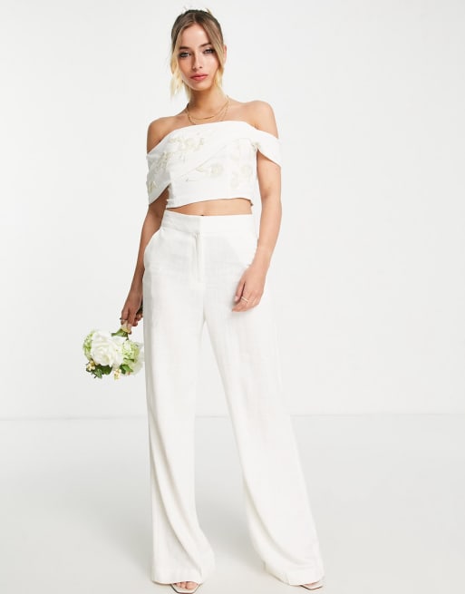 Hope & Ivy - Bruidskleding - Co-ord set van crop top en rok in ivoor