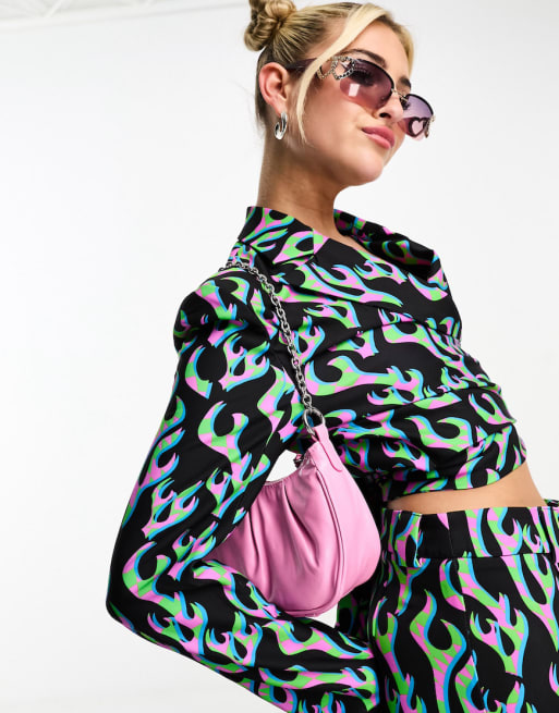 House of Holland – Zweiteiliger Anzug mit Flammenprint in Grün und Rosa