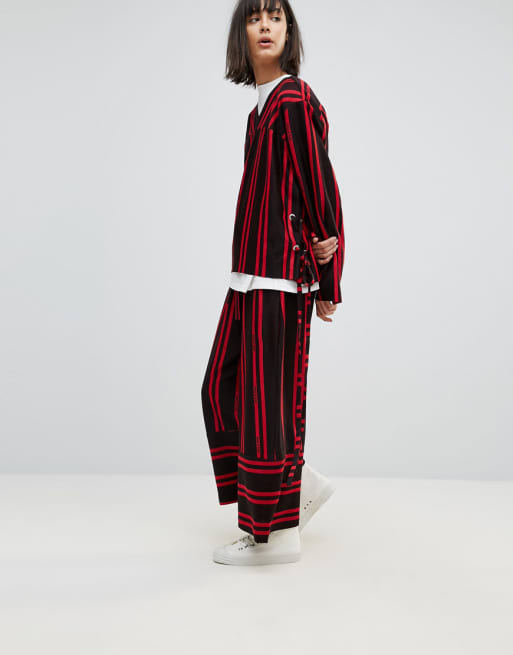 House Of Sunny - Combi-set van top te knopen aan de zijkant & gestreepte broek met wijde pijpen 