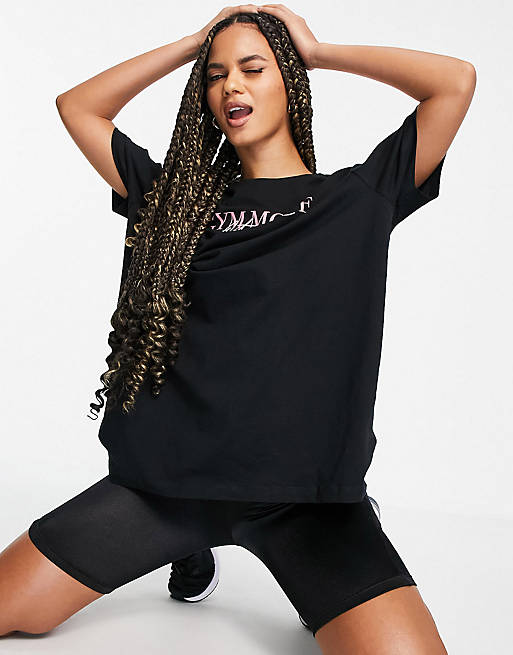 Hoxton Haus log gym t-shirt and seamless legging shorts co-ord in black
