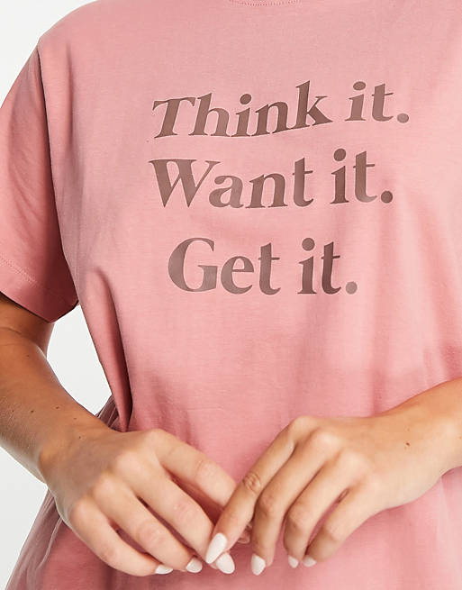 Hoxton Haus – Różowy zestaw sportowy oversize z logo: T-shirt i legginsy