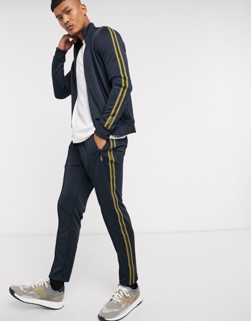 HUGO taped tracksuit set in navy | ASOS