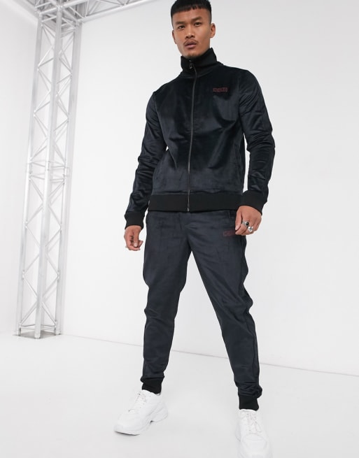 HUGO velour tracksuit set in black ASOS