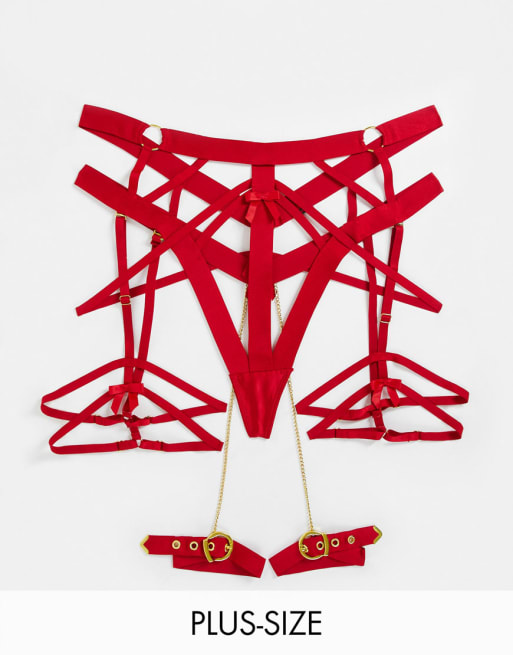Hunkemoller Curve - Minx - Completo intimo rosso con fascette e fiocco