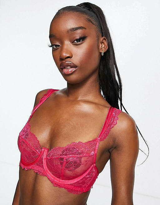 Hunkemoller Meghan lace lingerie set in pink