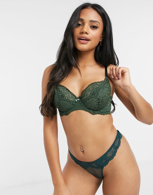 Hunkemoller Rose lace string lingerie set in green