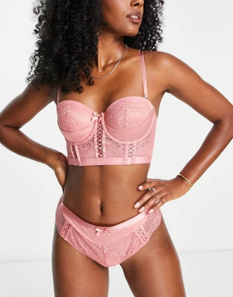 Topshop Eloise lace lingerie set in burgundy and pink