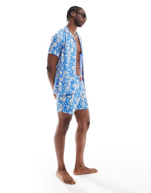 Hunky Trunks abstract print beach co-ord in blue