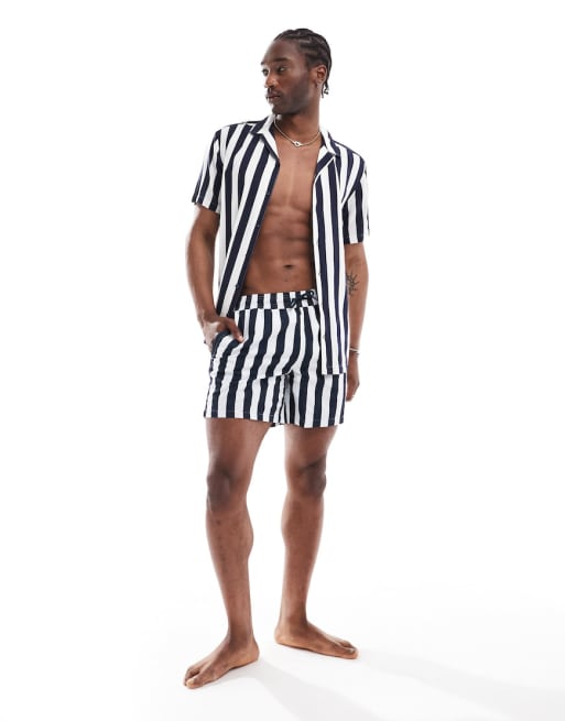 Hunky Trunks beach co-ord in navy and white stripe