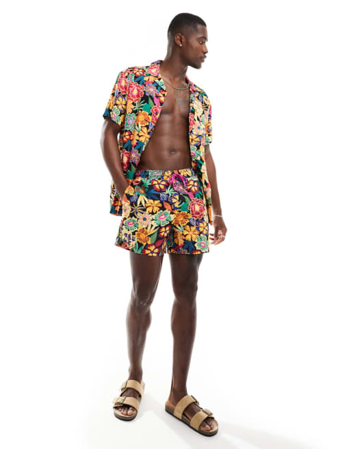 Hunky Trunks - Coordinato con stampa a fiori hawaiani multicolore