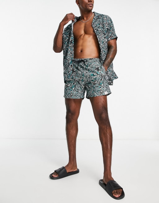 Hunky Trunks - Ensemble de bain à imprimé tourbillon - Kaki