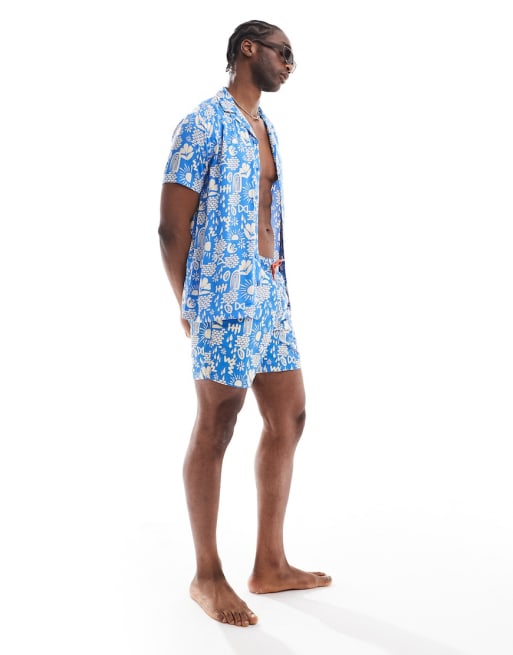 Hunky Trunks – Strandset in Blau mit abstraktem Print