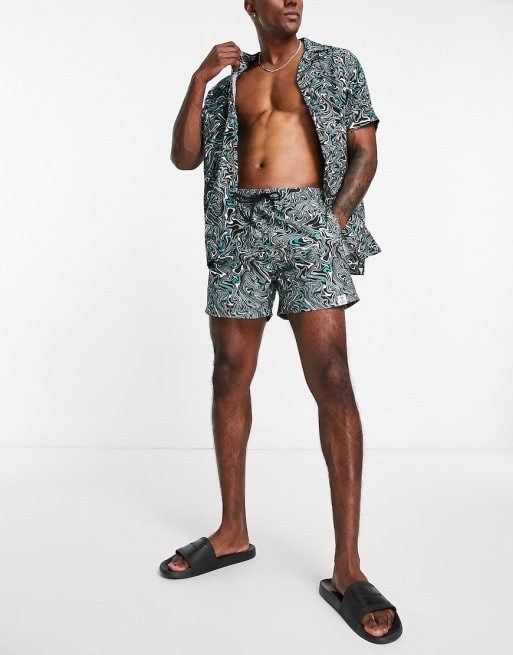 Hunky Trunks swim co-ord in khaki swirl print | ASOS