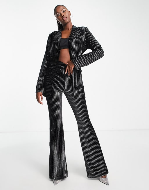 I Saw It First - Ensemble avec blazer et pantalon en velours rayé - Noir