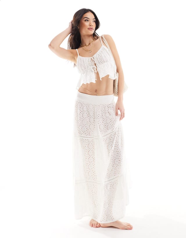 Iisla & Bird - broderie beach co-ord in white - white