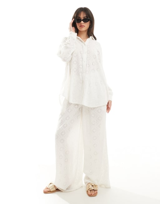 Iisla & Bird - Ensemble de plage en broderie anglaise avec empiècement - Crème