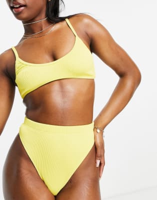 In A Seashell Effortless rib bikini set in lemon