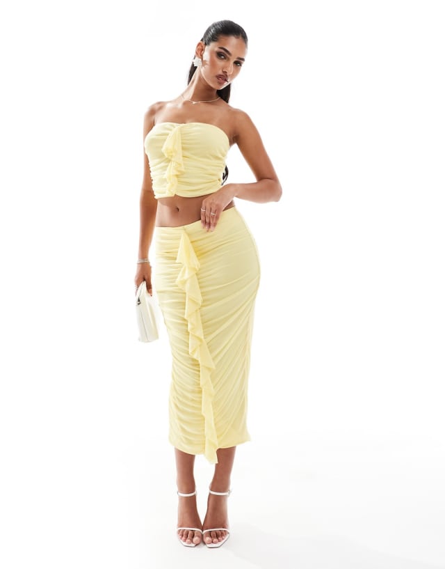 In The Style - exclusive bandeau ruffle front top and maxi skirt co-ord in yellow