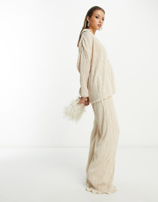 In The Style - Oversized co-ord set met geplooid overhemd en broek in crème