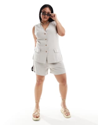 In The Style Plus linen look waistcoat and short co ord stone |