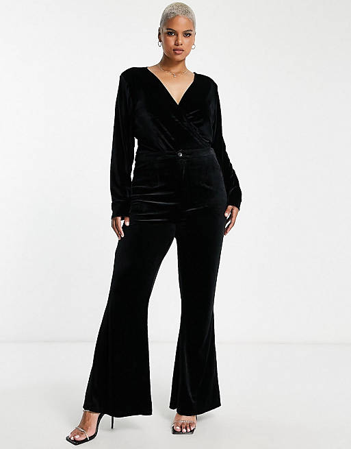 In The Style Plus velvet body and trouser co-ord in black | ASOS