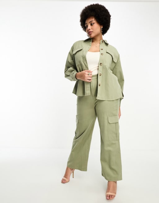 In The Style Plus x Gemma Atkinson – Zestaw w stylu utility w kolorze khaki: koszula i spodnie