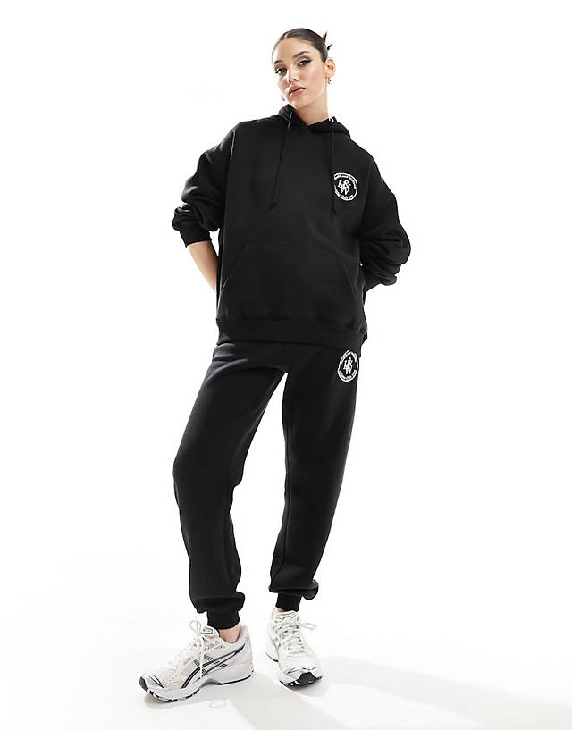 In The Style - x perrie sian embroidered hoodie and jogger co-ord in black