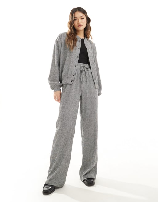 In The Style x Perrie Sian textured bomber jacket and pants set in charcoal
