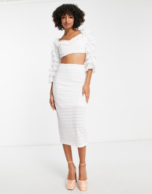 In The Style x Yasmin Devonport - Exclusives - Co-ord set met kanten detail in wit