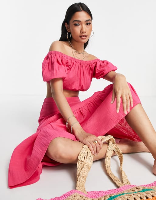 Isla & Bird tiered beach skirt set in pink PINK ASOS