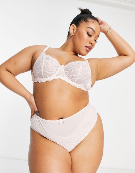 Ivory Rose Curve floral lace balconette bra in soft pink