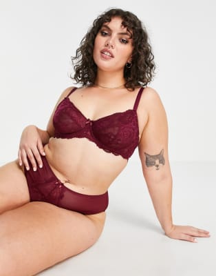 Ivory Rose Curve lace lingerie set in bordeaux ASOS