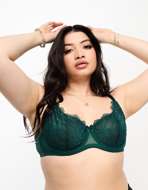 Ivory Rose Curve lace lingerie set in emerald green