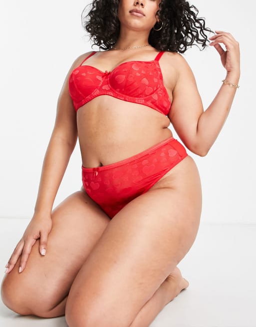 Ivory Rose Curve – Lingerie-Set aus Netzstoff in Rot mit Herzdetail