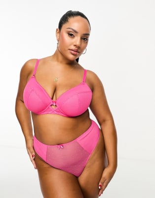 Ivory Rose Curve spot mesh lingerie set in hot pink