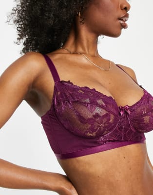 Ivory Rose lace and mesh contrast lingerie set in dark purple ASOS