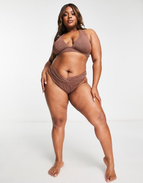 Ivory Rose Plus – Bikini in Braun mit Knitteroptik - view 1